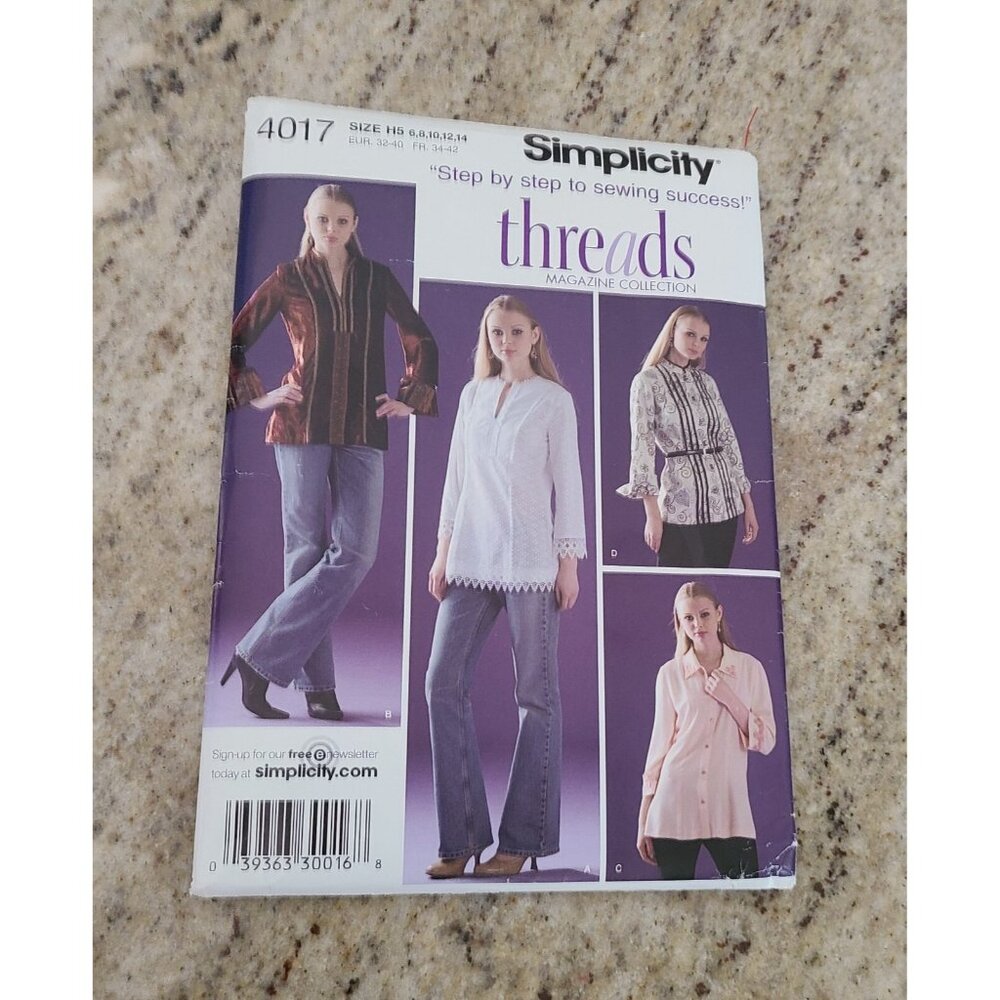 Simplicity Threads pattern 4017 Misses/Petite Tunic sz 6,8,10,12,14 Popover New